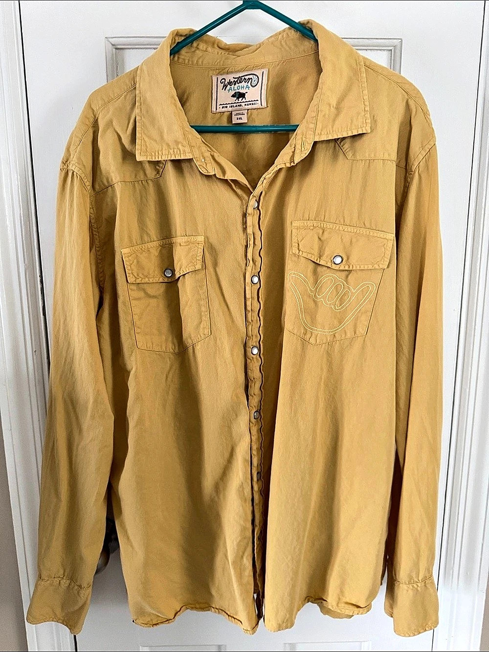Western Aloha Shaka Western Shirt Men's Yellow Snap-Front Shirt 3XL
